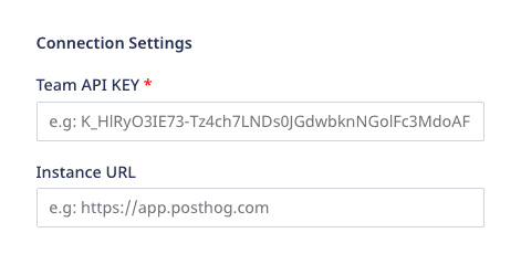 PostHog connection settings