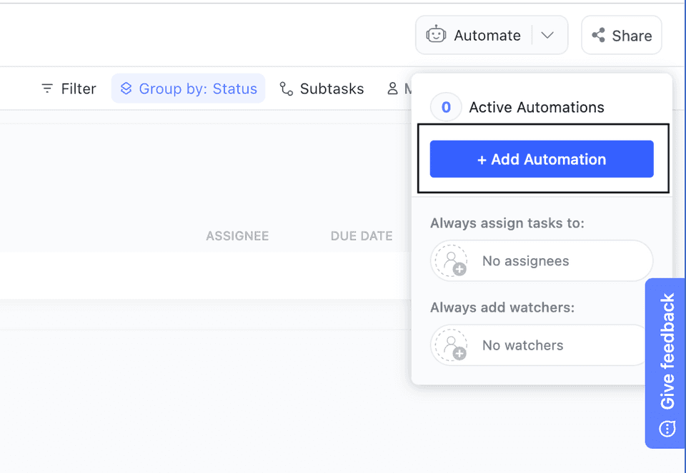 ClickUp add automation