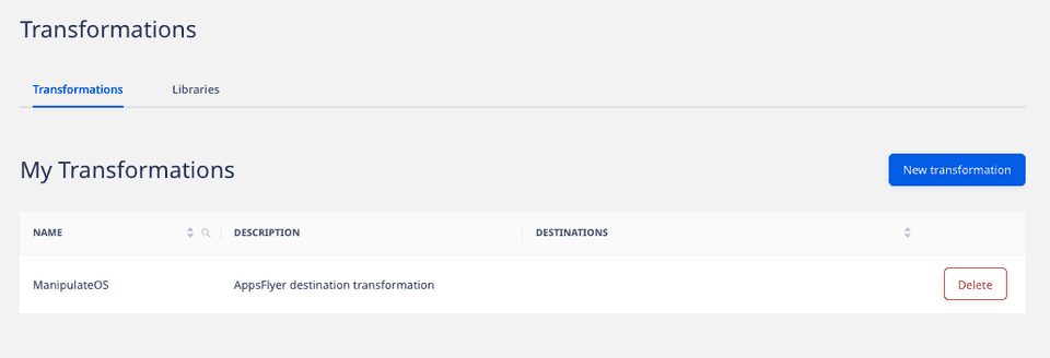 RudderStack Transformations and Libraries option