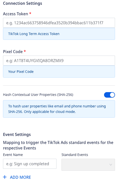 TikTok ads connection settings